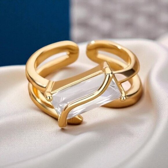 ๐๏ธ18K Gold Plated Adjustable Ring with Stunning Cubic Zirconia Fits Sizes 7-8 โจ - Picture 7 of 14